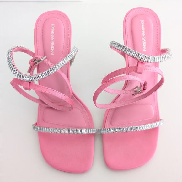 Authentic Jonathan Simkhai Pink Luxon Crystal Harness Sandals Sz 8.5 Party Heels - Picture 4 of 11